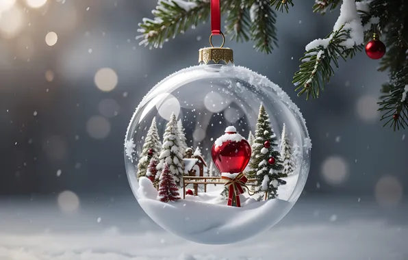 Picture winter, snow, decoration, balls, New Year, Christmas, glass, new year
