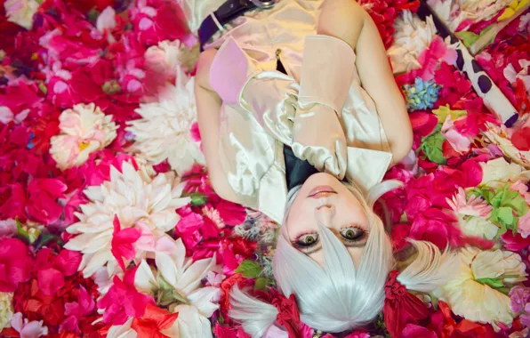 Picture eyes, look, girl, flowers, face, blonde, lies, image
