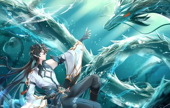 Wallpaper dragon, fantasy, guy, under water, Honkai: Star Rail, Dan ...