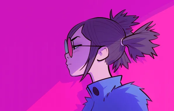 Picture glasses, collar, profile, pink background, two tails, portrait of a girl, Ilya Kuvshinov
