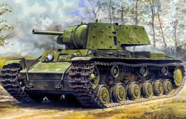 Picture war, art, painting, tank, ww2, KV-1, Kliment Voroshilov tank