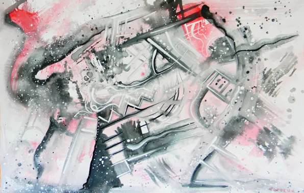 Picture red, grey, black, Drawings, Abstract, Lena Horn, 2010-2012