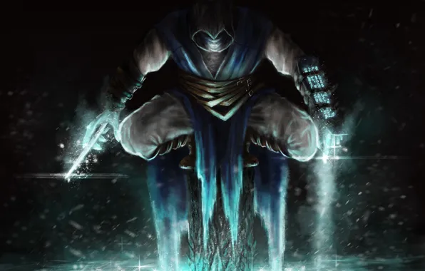 Picture cold, ice, the game, art, sitting, mortal kombat, Sub-Zero