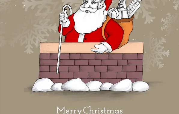 Roof, snow, snowflakes, the inscription, graphics, pipe, Christmas, cane