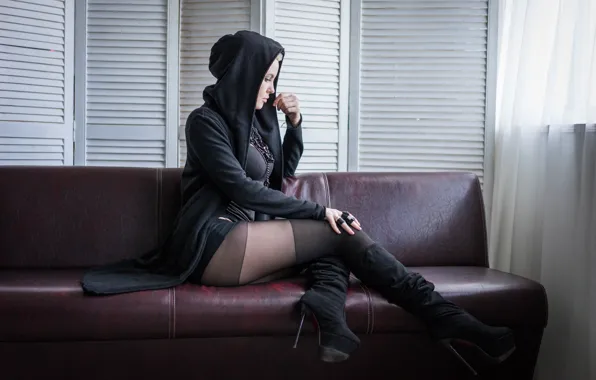 Girl, style, sofa, model, boots, figure, legs, Olga