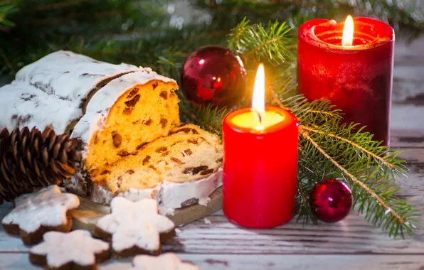 New year, candles, cookies, bumps, cupcakes, treat, fir-tree branches