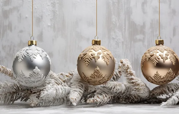 Decoration, balls, New Year, Christmas, golden, new year, Christmas, balls