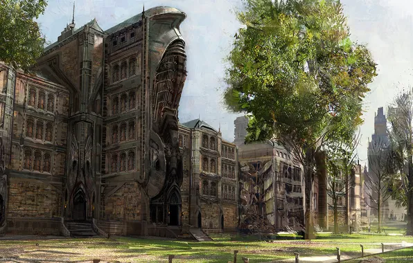 The city, tree, building, art, gears of war