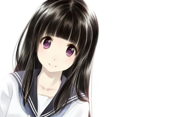 Picture smile, girl, white background, Hyouk, chitanda eru