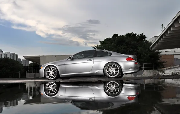 Picture reflection, bmw, BMW, silver, puddle, silver, wheels, e63