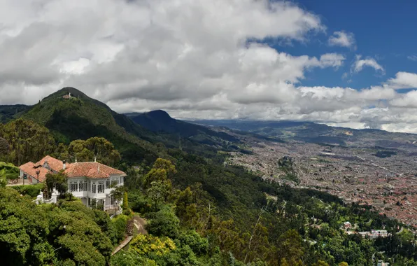 Picture the sky, clouds, the city, house, Villa, mountain, valley, Colombia