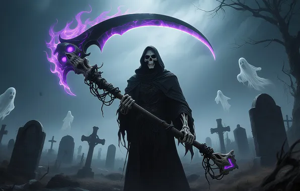 Sake, night, cemetery, death, scythe
