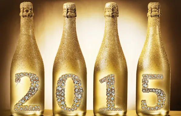 Picture New Year, bottle, golden, champagne, New Year, Happy, champagne, 2015