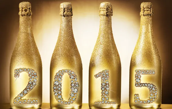 New Year, bottle, golden, champagne, New Year, Happy, champagne, 2015