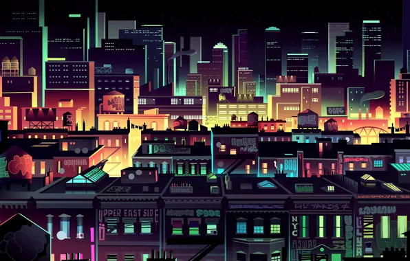 Home, Minimalism, Night, Vector, The city, House, Style, Graffiti