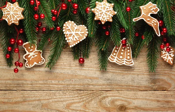 Berries, tree, New Year, cookies, Christmas, happy, Christmas, wood