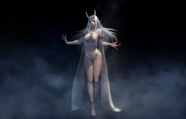 Girl, Minimalism, Figure, Blonde, Girl, Background, The demon, Horns
