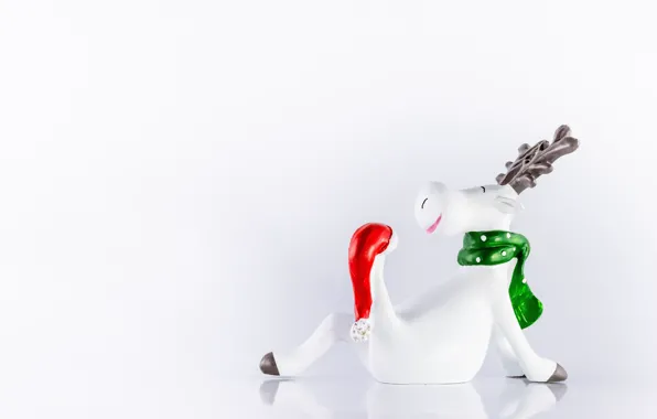 Winter, white, face, pose, holiday, toy, deer, scarf