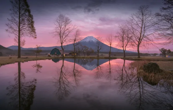 Water, lake, reflection, the evening, morning, Japan, mount Fuji, Fuji