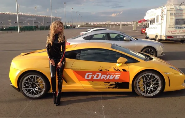 Picture auto, Girls, Lamborghini, beautiful blonde, Veronika Murashkina