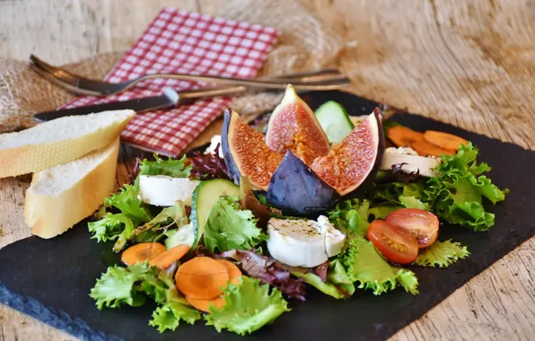 Picture food, cheese, bread, vegetables, tomatoes, salad, figs