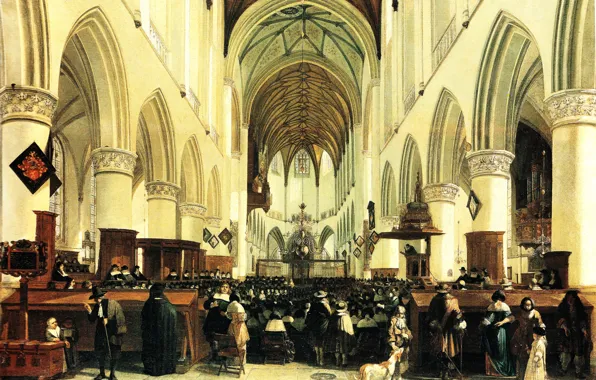 Picture picture, Gerrit Adriaenszoon Berckheyde, The interior of the Grote Kerk in Haarlem, Gerrit Berckheyde