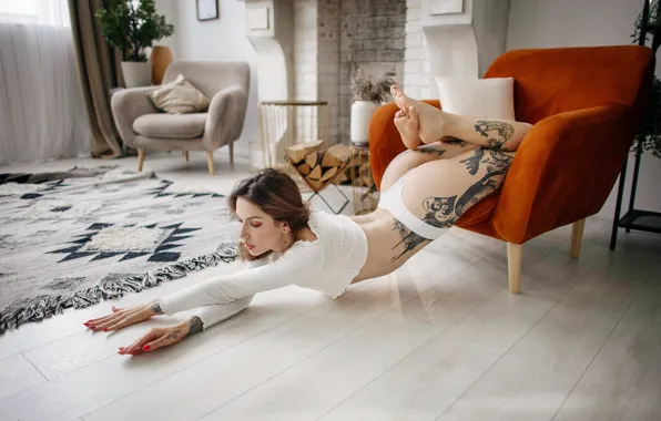 Ass, sexy, pose, model, body, panties, interior, hands