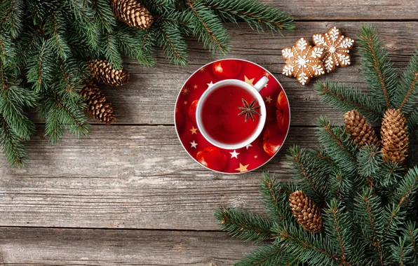Picture decoration, New Year, Christmas, Christmas, wood, cup, New Year, tea