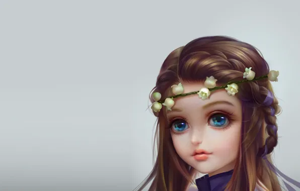 Portrait, art, girl, wreath, Lily of the valley, children's, zhang wenjie