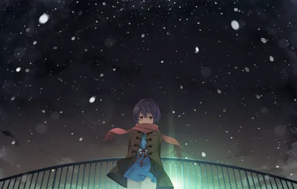 Girl, snow, night, anime, art, The Melancholy of Haruhi Suzumiya, the melancholy of Haruhi Suzumiya, …