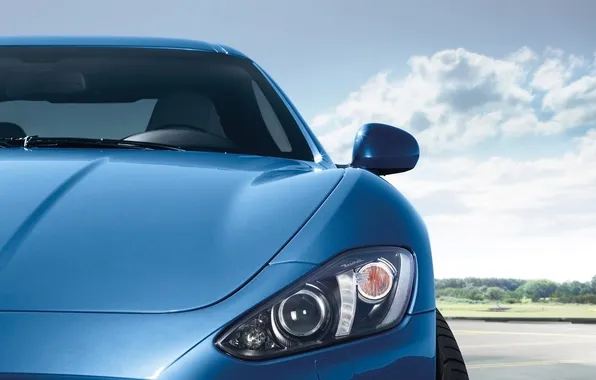 The sky, blue, sport, lights, Maserati, the hood, supercar, GranTurismo