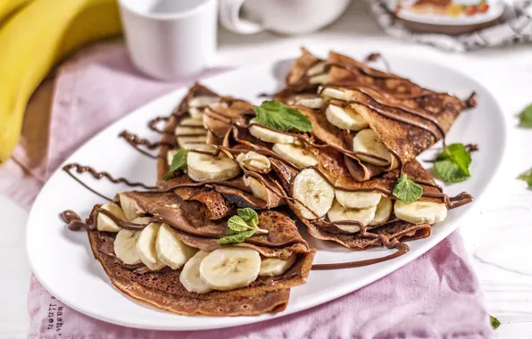 Chocolate, banana, pancakes