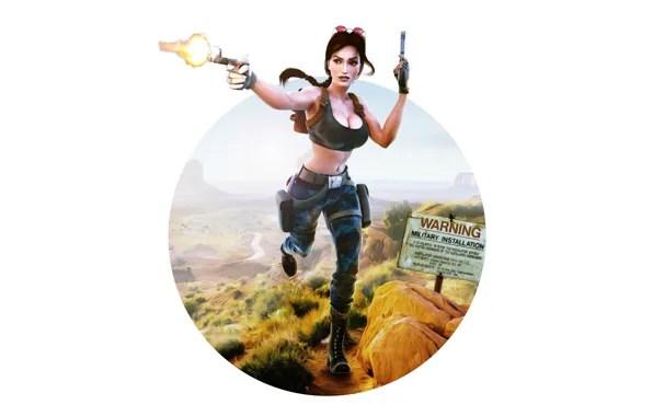 Girl, Minimalism, Figure, Gun, Classic, Tomb Raider, Lara Croft, Art
