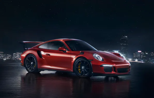 Wallpaper night, red, the city, lights, Porsche, sports car, porsche ...