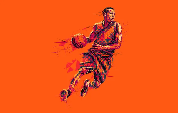 The game, the ball, basketball, basketball player, low poly