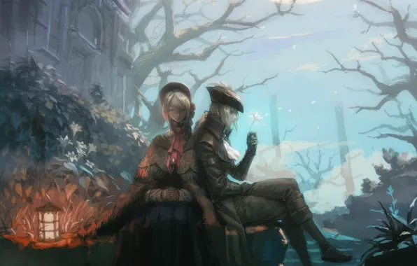 Wallpaper art, the moon, night, bloodborne, girl