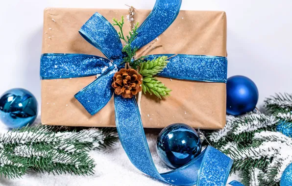 Gift, balls, tree, New year, bow, Christmas, bumps, New Year