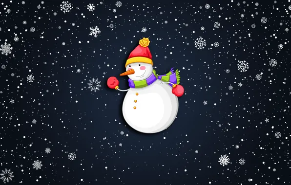 Minimalism, Snow, Hat, Christmas, Snowflakes, Background, New year, Holiday