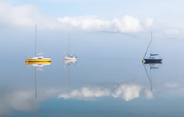 Sea, clouds, lake, reflection, boat, yacht