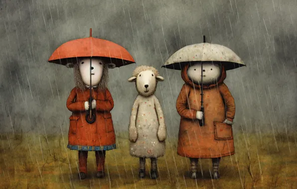 Rain, figure, umbrellas, figure, Martin Sercombe