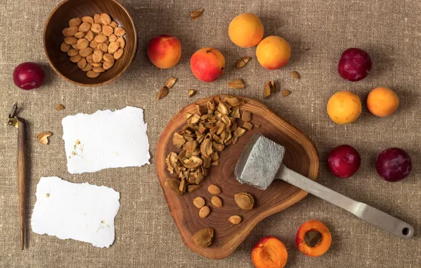 Hammer, apricot, nuts, drain