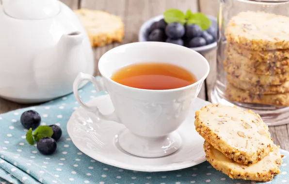 Berries, berries, blueberries, blueberries, Peanut cookies and tea, Nut biscuits and tea