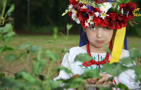 Face, girl, tape, wreath, Ukraine, Ukrainian