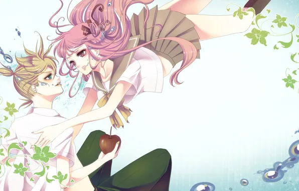 Girl, flowers, Apple, guy, two, Vocaloid, Vocaloid, Kagamine Len