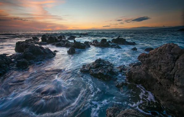 Picture sea, sunset, stones, Hawaii, Hawaii, © Benjamin Torode
