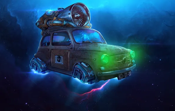Stars, Retro, Space, Machine, Style, Rusty, Engine, Car