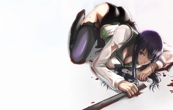 Picture blood, sword, lies, highschool of the dead, saeko busujima