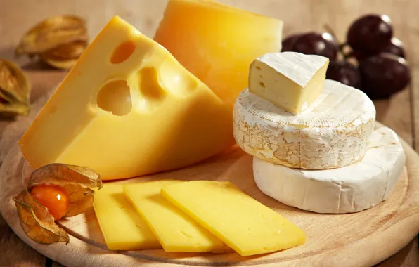Cheese, grapes, Board, chunks