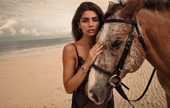 Picture sea, look, girl, shore, horse, Tommy Napolitano