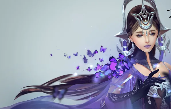 Girl, magic, butterfly, art, Jian Wang